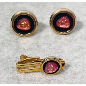 Vtg Hickok Dragons Breath Cufflinks Tie Tack Gold Tone USA Elegant Sophisticated